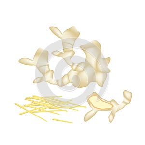 Stack of Fresh Ginger Roots on White Background