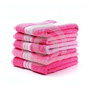 Stack of Fresh Pink Towels on a White Background. Generative AI