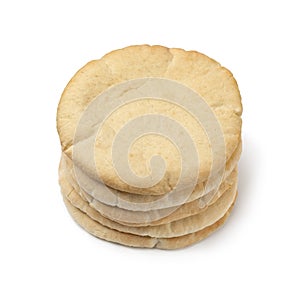 Stack of fresh pita bread isolated on white background