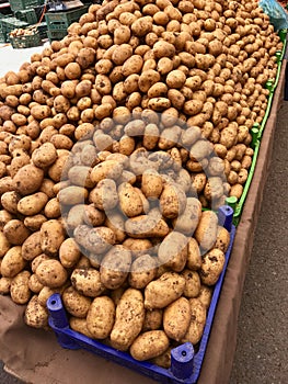 Stack of Fresh Potatoes in Turkish Organic Bazaar Market