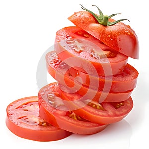 Stack of tomato slices isolated on white background