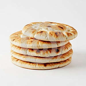 Stack of freshly baked flatbreads on a clean surface isolated on white background
