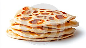 Stack of Freshly Baked Flatbreads on White Background