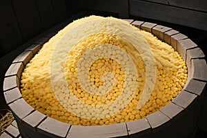 Stack of freshly harvested corn in a barn