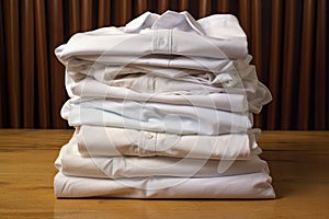stack of freshly ironed white shirts