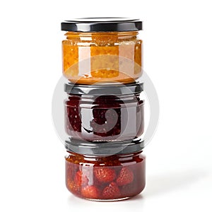 Stack of fruit preserves isolated on white background