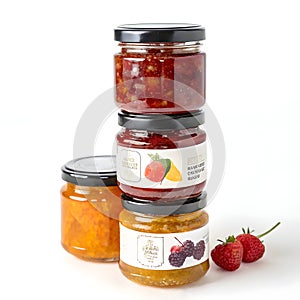 Stack of fruit preserves isolated on white background