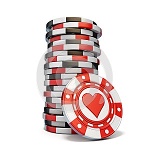 Stack of gambling chips and one Red heart chip 3D