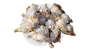 Stack Of Garlic And White Background.