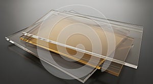 Stack of Glass Panels on Dark Surface