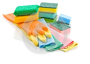 Stack of glowes rags and sponges