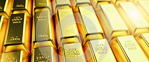 Stack of gold bars, Financial concept image, banner size