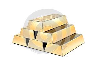 Stack of gold bars, financial and reserve of value concept on white. 3d render