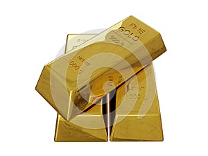 stack gold bars isolated on white background with clipping path