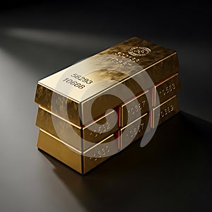 Stack of gold bars with serial numbers on a dark background