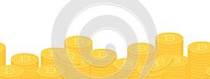 Stack of gold bitcoin coins. Cryptocurrency, digital currency, business and finance concept.