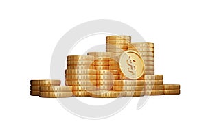 stack Gold coins 3D rendering with white background illustration