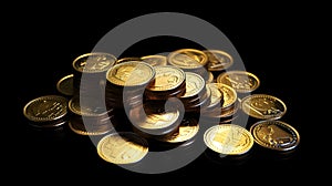Stack Gold coins on black background. Generative AI