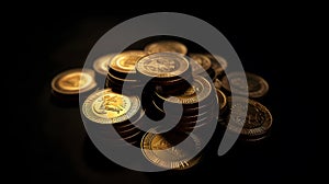 Stack Gold coins on black background. Generative AI