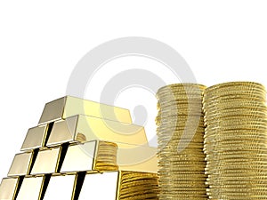 Stack of gold coins and bullions
