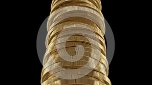 A stack of gold coins. The concept of success and wealth. Much money.