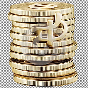 Stack of gold coins with a dollar sign, isolated on transparent background
