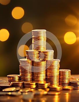 A stack of gold coins on a table
