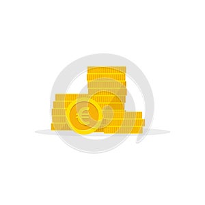 Stack gold euro coins isolated on a white background. Money Vector illustration.