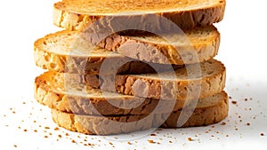 Stack of Golden Brown Bread Slices on White Background