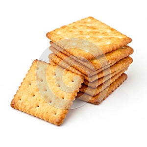 Golden-brown crackers isolated on white background