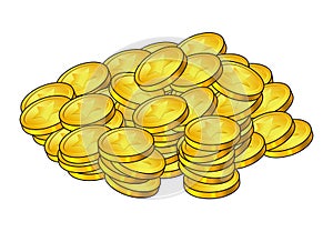 Stack of golden coin. Money Pile, scattered cash heap. Business elements. Vector illustration isolated on white background.