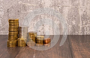 Stack of golden coins isolated on white background