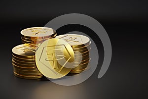 Stack of golden Tether USDT coins. 3d iluustration