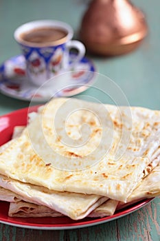 Stack of gozleme on a plate