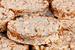 Stack of grain crispbreads closeup as background