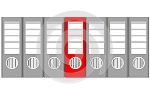 Stack of gray ring binders and red one on white, stock vector il