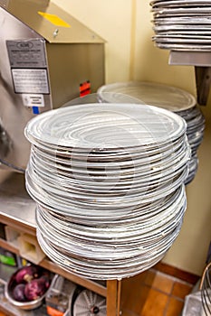 Stack of pizza pans