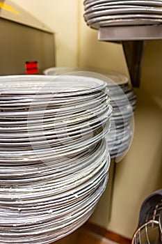 Stack of pizza pans