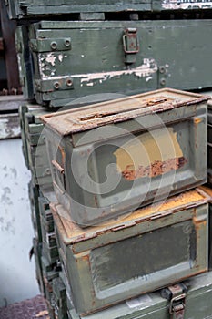 Military green ammunition boxes