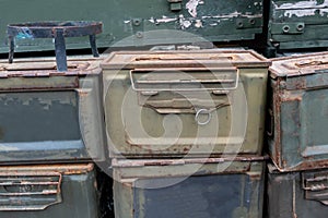 Military green ammunition boxes