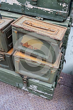 Military green ammunition boxes