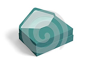 Stack of green paper sheets isolated on white background