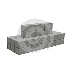 Stack of Grey Concrete Building Blocks on White Background bricks construction