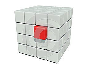 Stack of grey cubes and a unique red