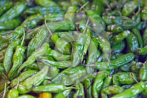 Stack of Gros piments on a market stall