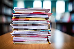 Stack of Group report papers Document clipped in color clips, business, and education concept