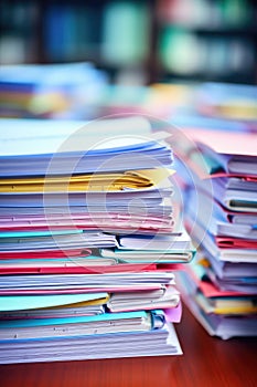 Stack of Group report papers Document clipped in color clips, business, and education concept