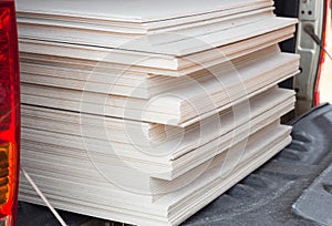 The stack of gypsum board for construction