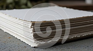 Stack of handmade paper with deckled edges