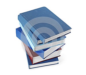 Stack of hardcover books on background